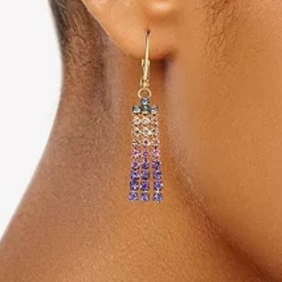 VERA WANG Mod/Contemporary Gold Rainbow Ombre Rhinestone Crystal Drop Earrings - Picture 4 of 4